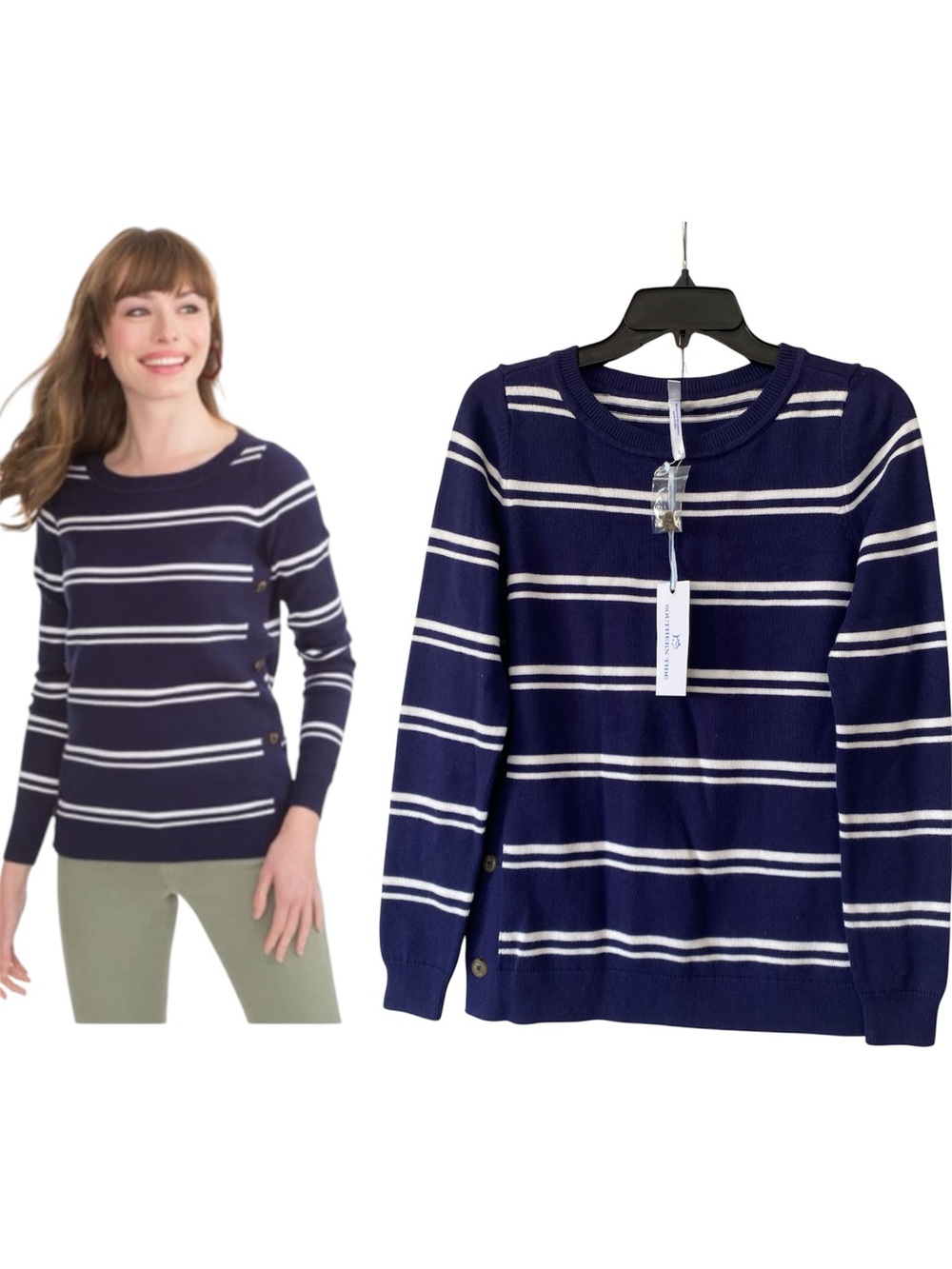 NWT Southern Tide Navy Jesa Sweater with White Stripes Cotton Cashmere Sz Small